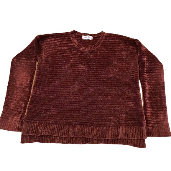 Pink Rose Juniors Burgundy Rust Loose Soft Velour Oversized Cropped Sweater S - Picture 2 of 8